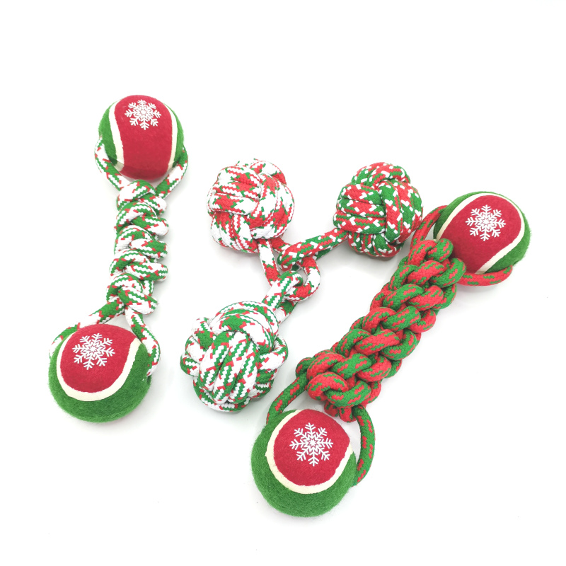 クリスマスコットンロープテニスペット犬おもちゃ